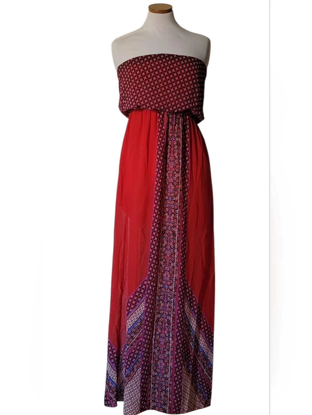 Daytrip Bohemian Sheer Strapless Brunch Ladies Day Out  Vacation Maxi Dress